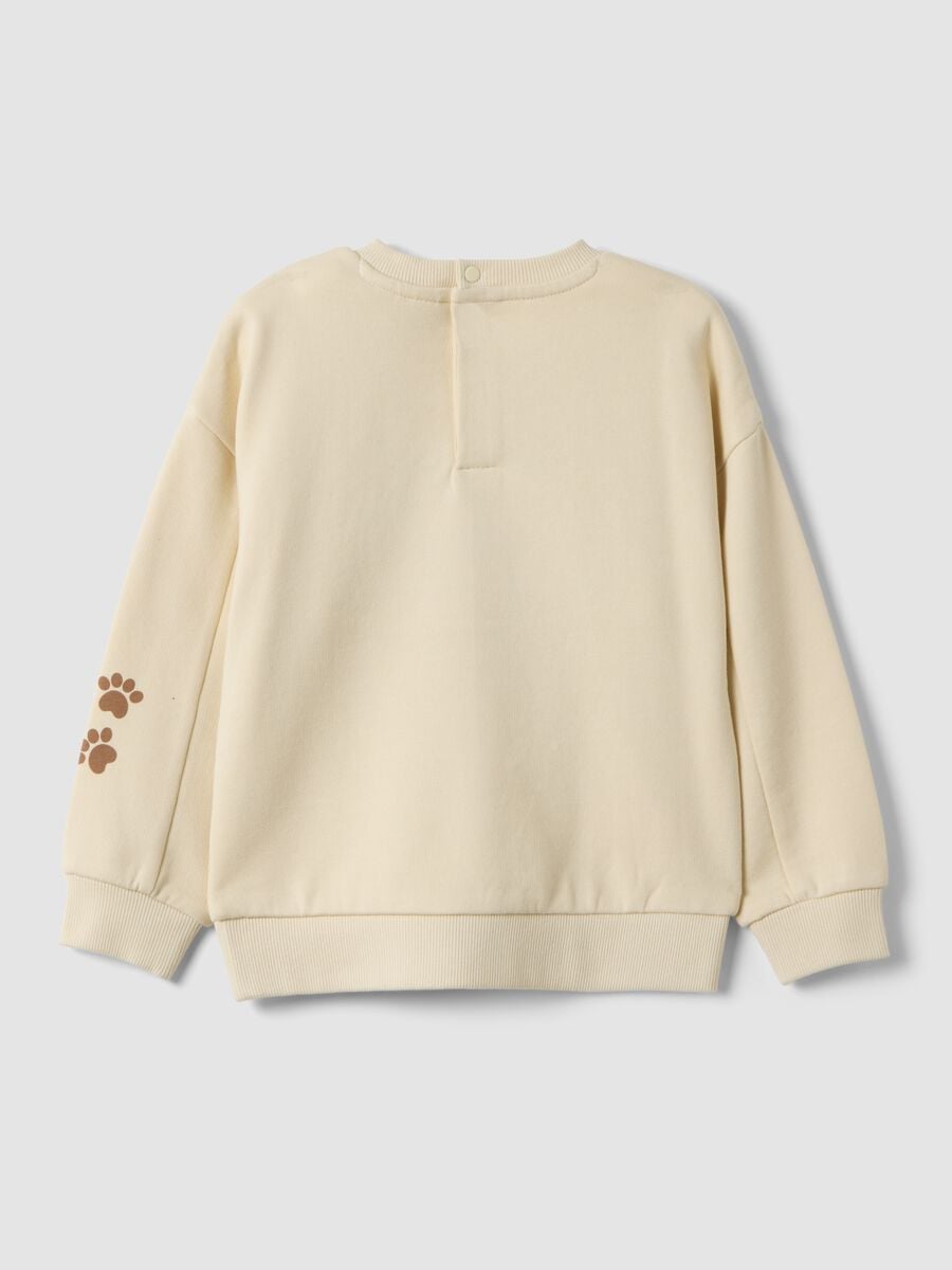 Felpa beige in puro cotone con girocollo e orsetto_2
