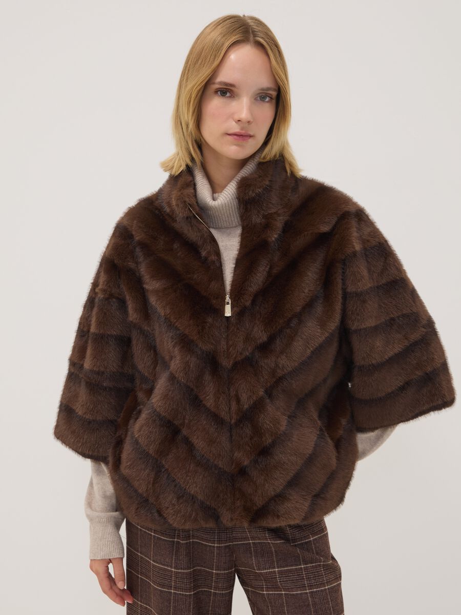 Cappotto marrone regular fit con zip_0