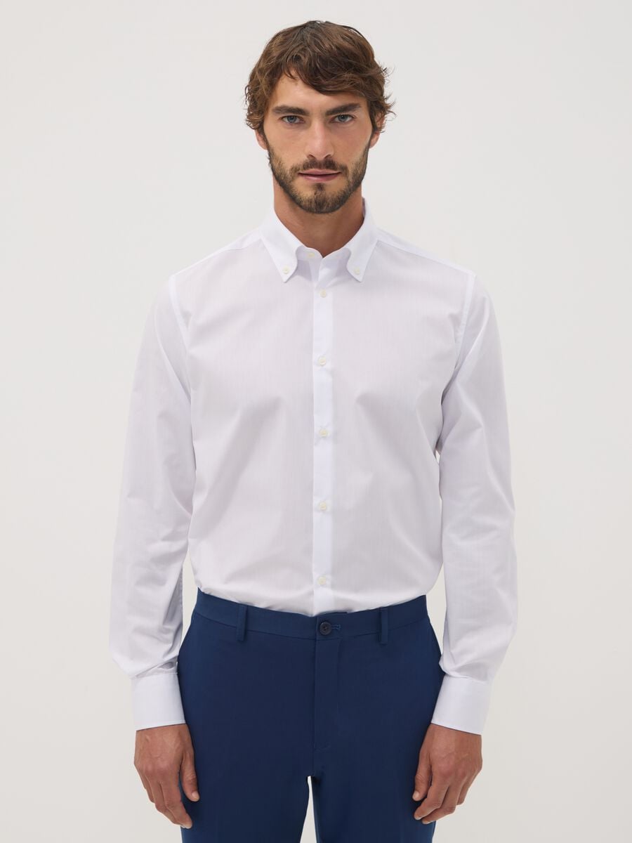 Camicia bianca button down slim fit a maniche lunghe Easy Iron_0