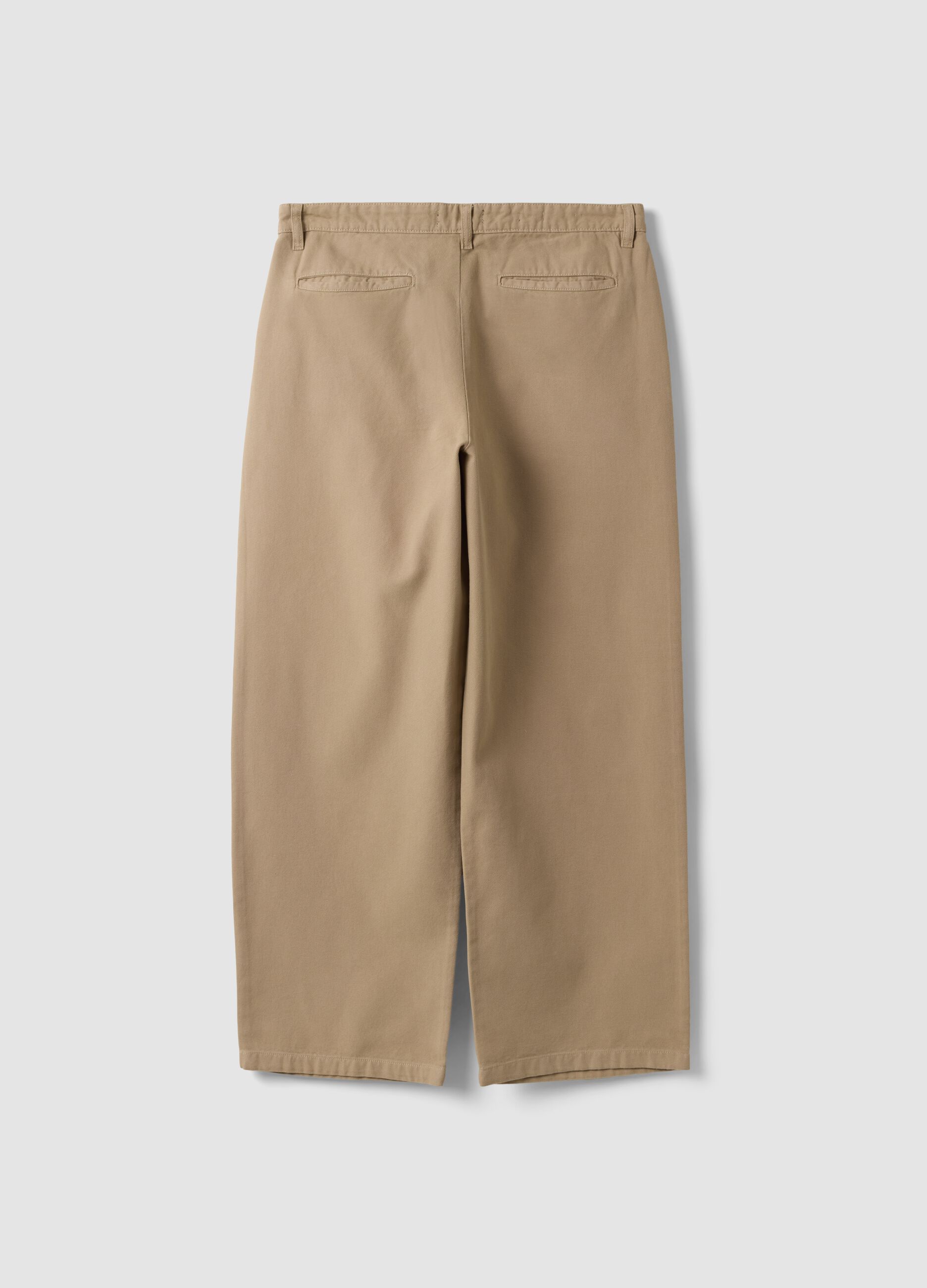 Beige pure cotton barrel-fit chino trousers