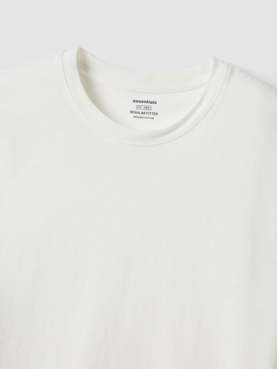 White regular fit short-sleeved pure cotton t-shirt_5