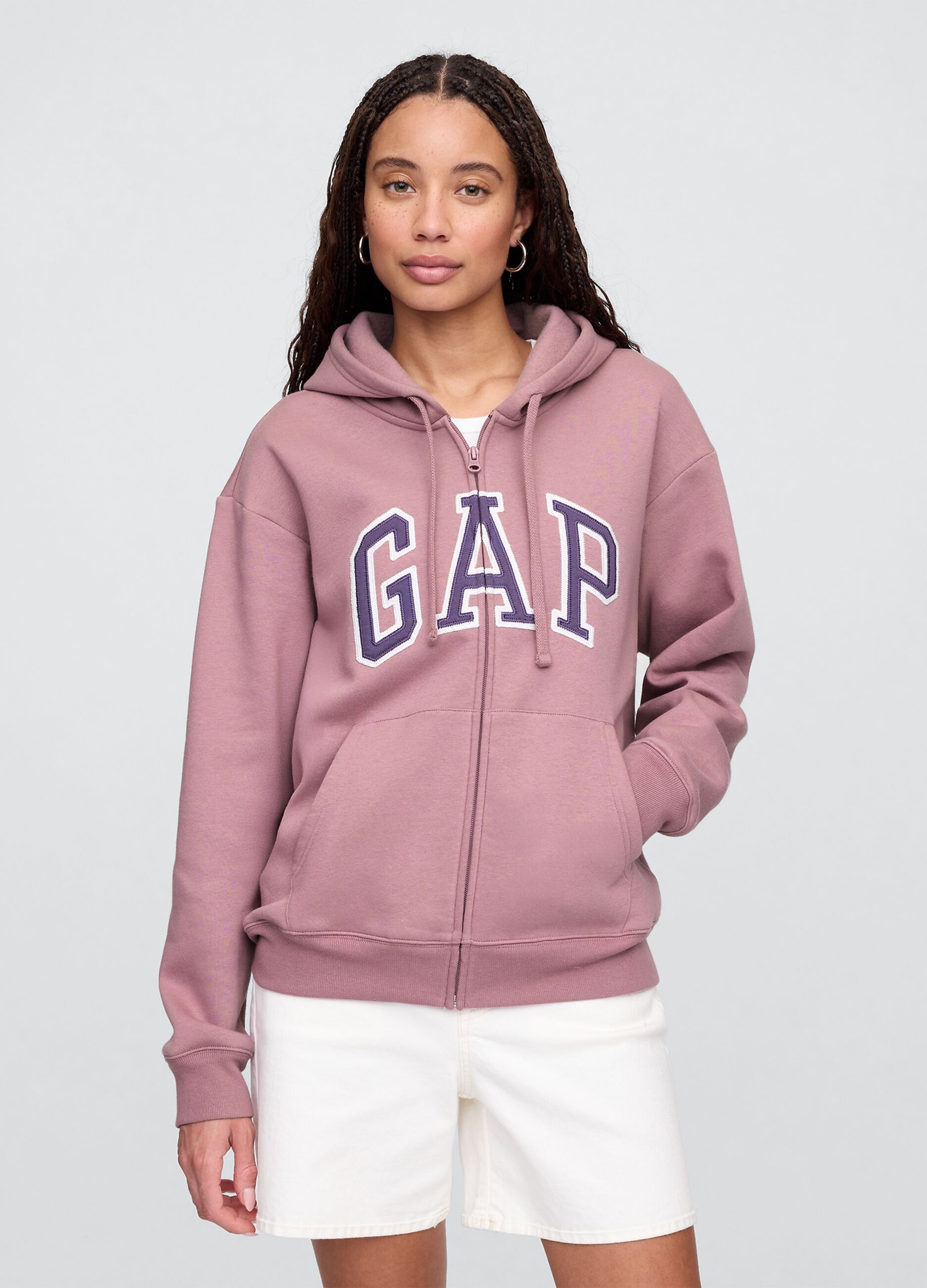 Felpa rosa con cappuccio e zip