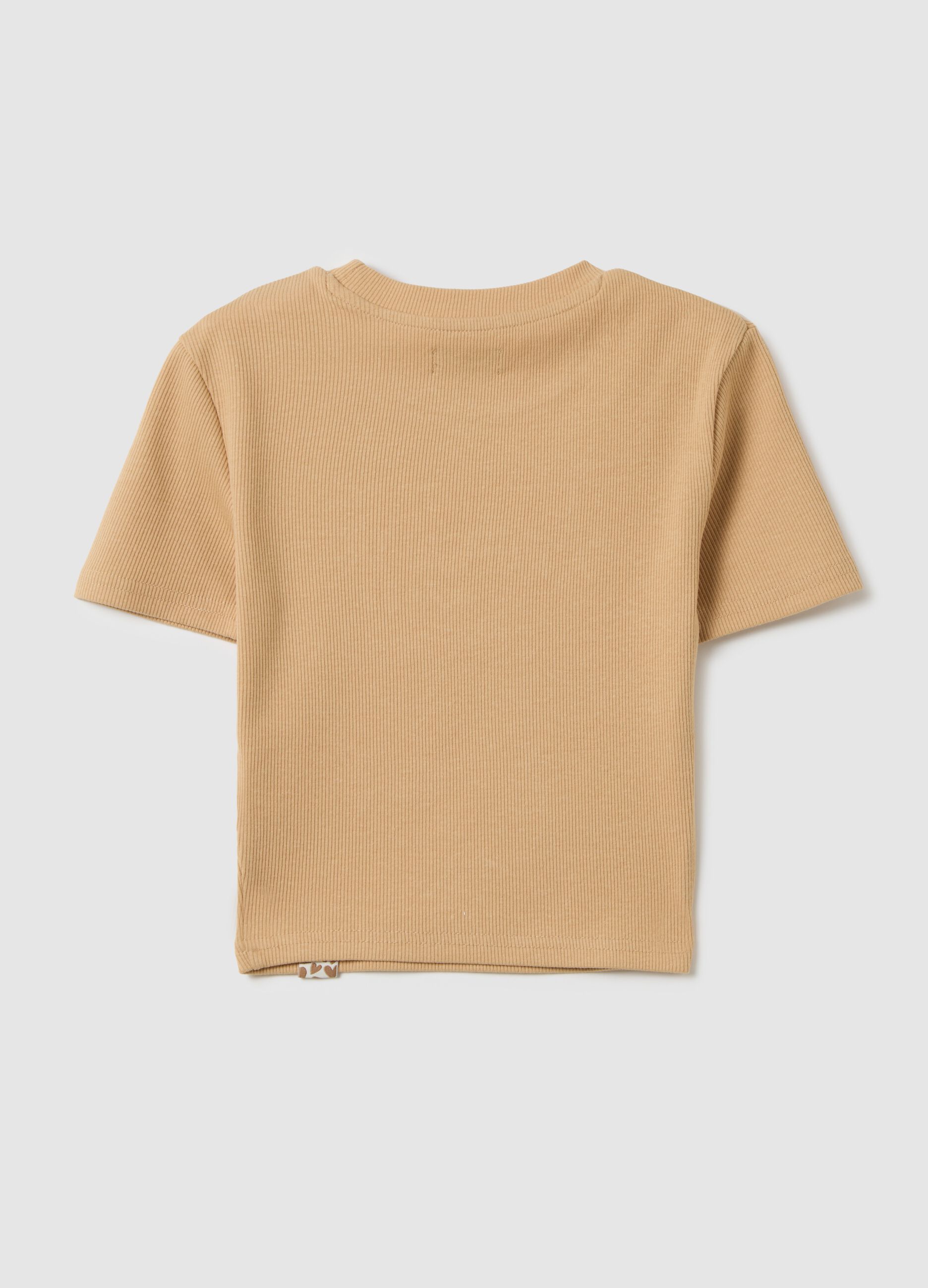 Girls' fitted beige stretch cotton t-shirt
