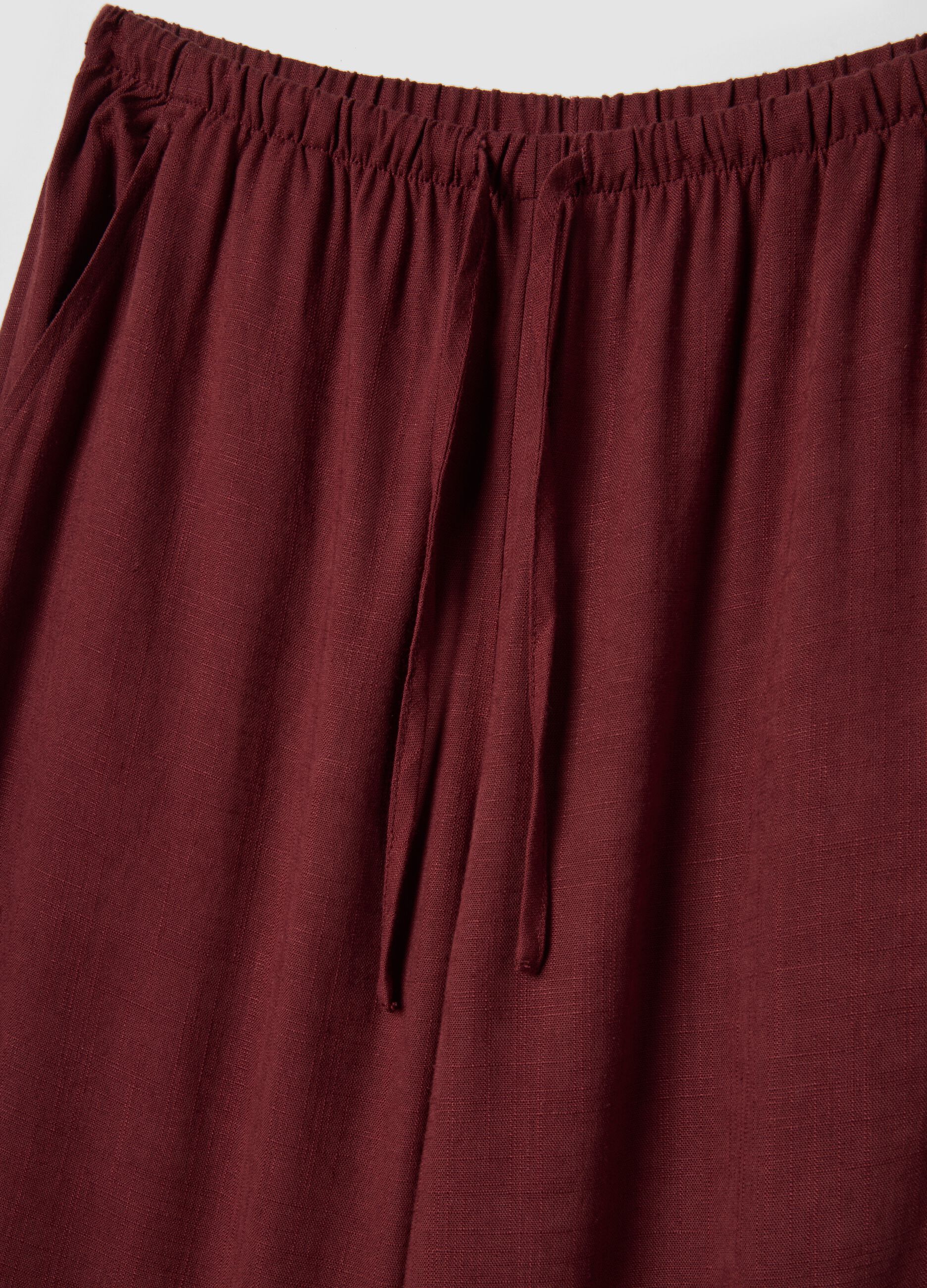 Red viscose-linen blend relaxed fit jogger trousers