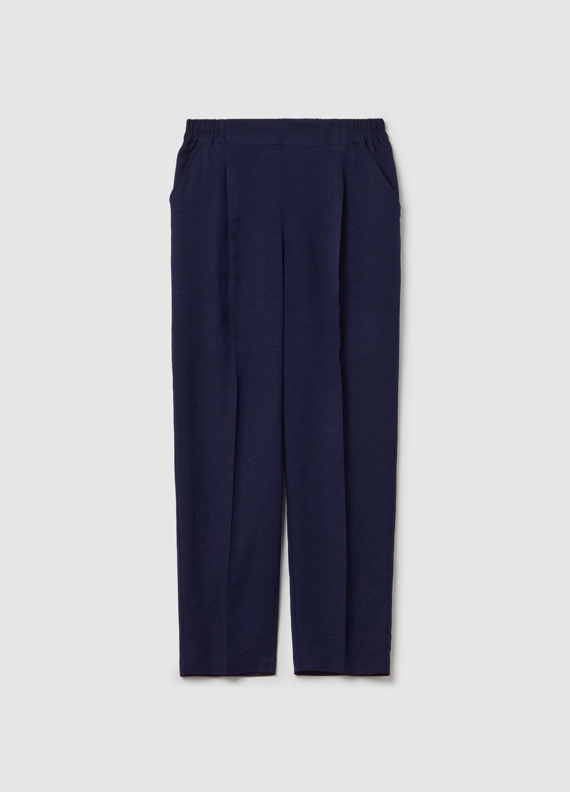 Pantalone in lino e viscosa blu navy