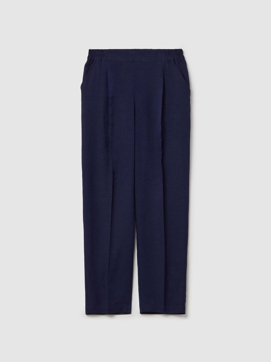Navy blue linen and viscose trousers_4