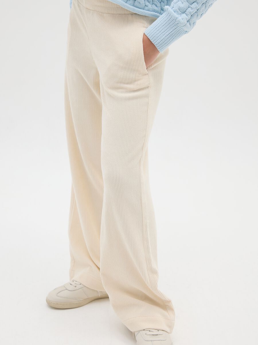 Girls' Beige Corduroy Trousers with a Relaxed Fit_2