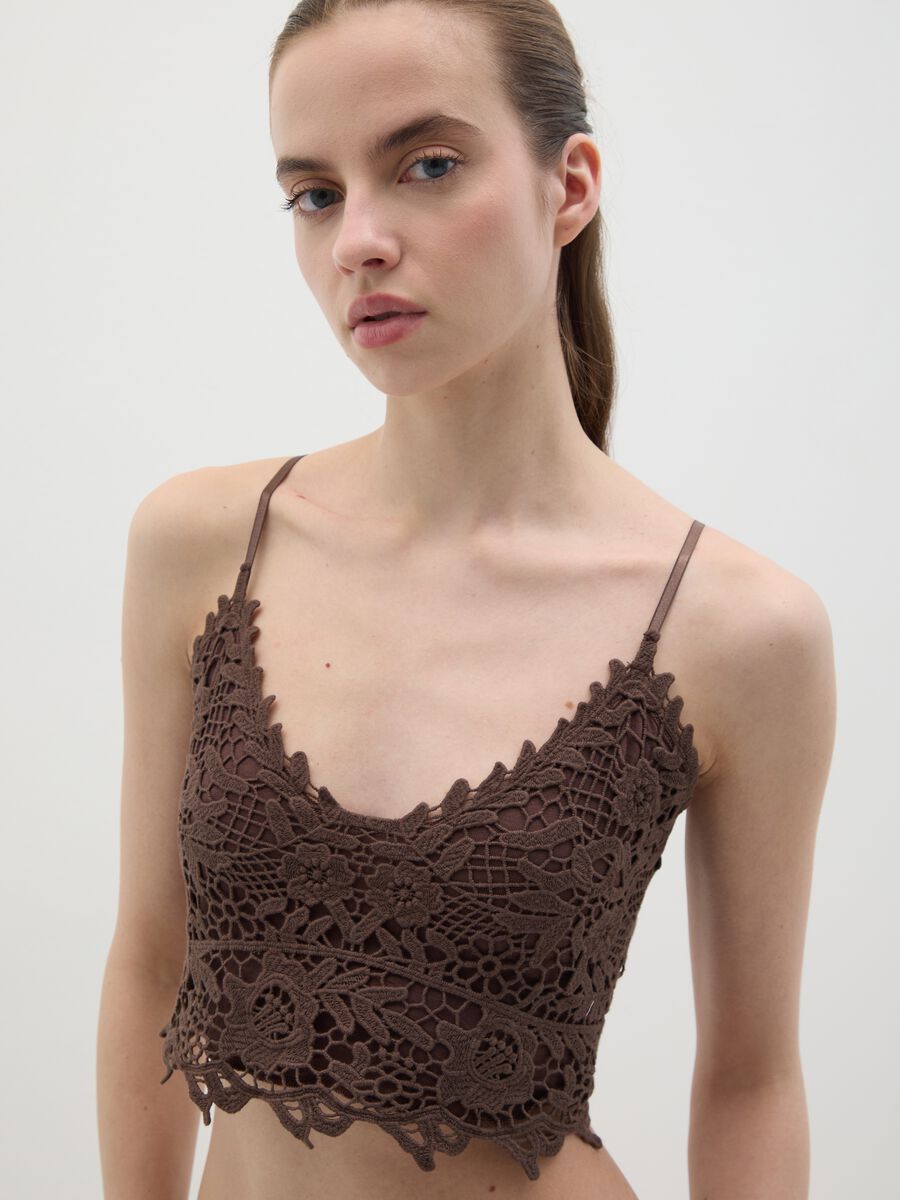 Brown Cotton Lace Tank Top_2
