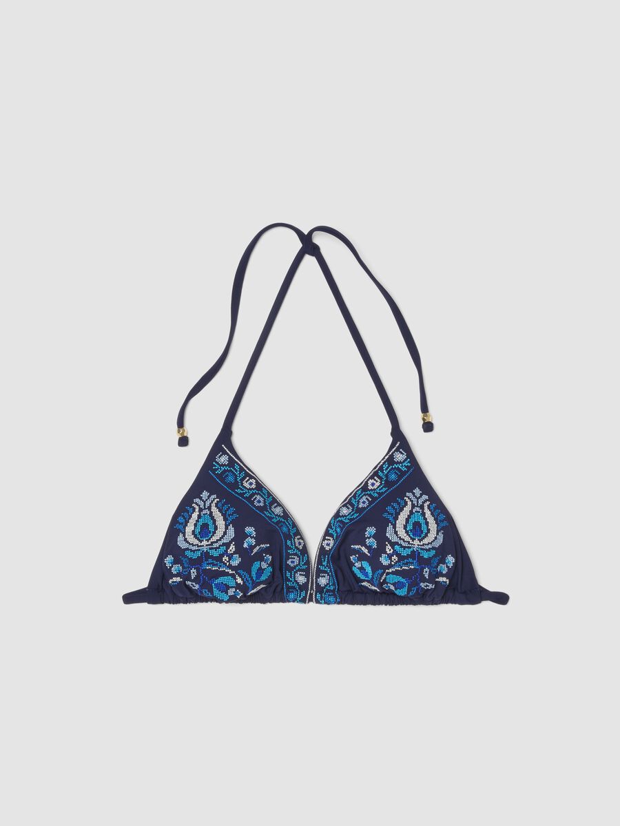 Top bikini triangolo blu in tessuto elasticizzato_4