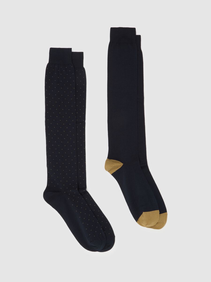 Two-pack blue long socks in cotton blend_0