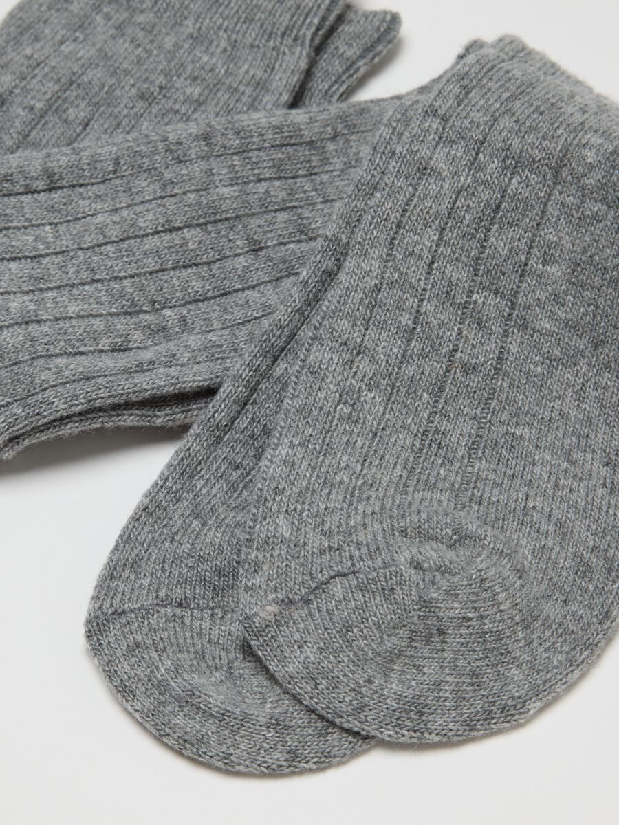 Grey Ribbed Knee-High Socks_1
