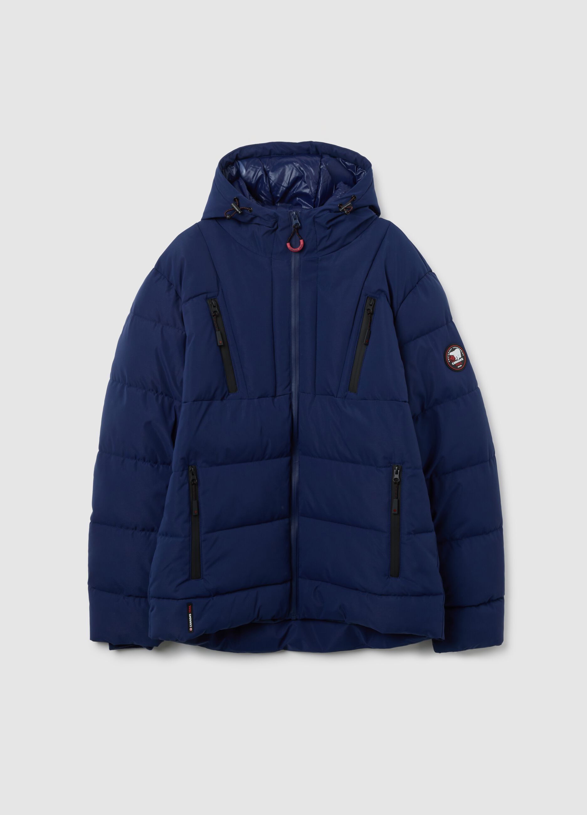 Blue padded jacket with hood and zip