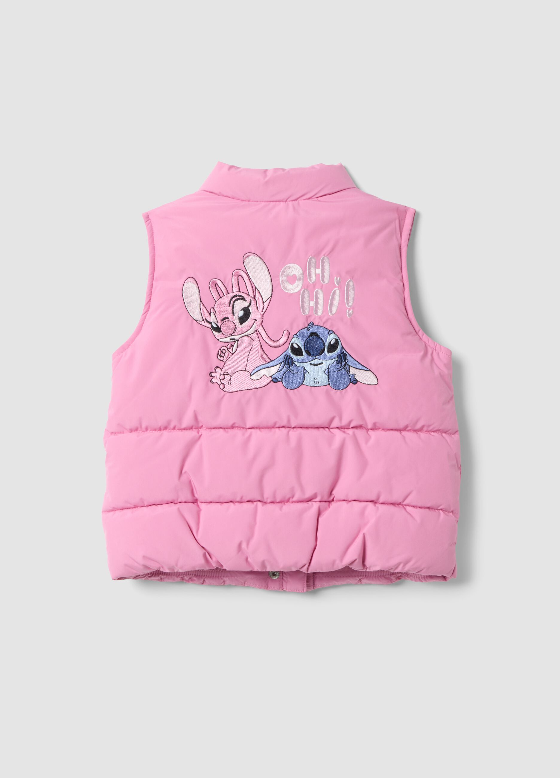 Girls&rsquo; pink padded gilet with Lilo & Stitch embroidery