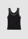 Black stretchy cotton regular fit tank top with trim_4