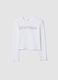 White organic cotton cropped T-shirt with ribbed neckline for girls_0