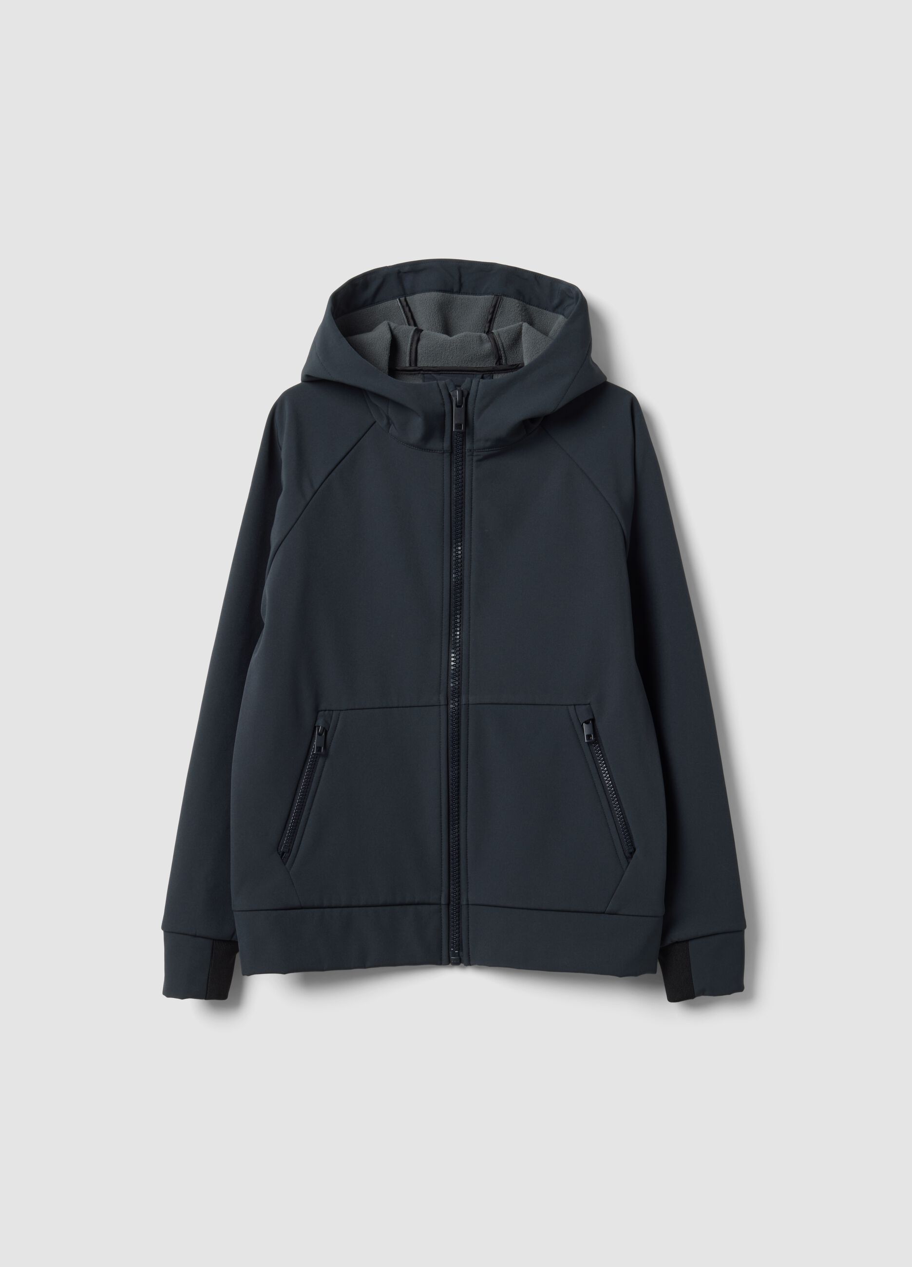 Grey hooded stretch-fabric jacket for boys