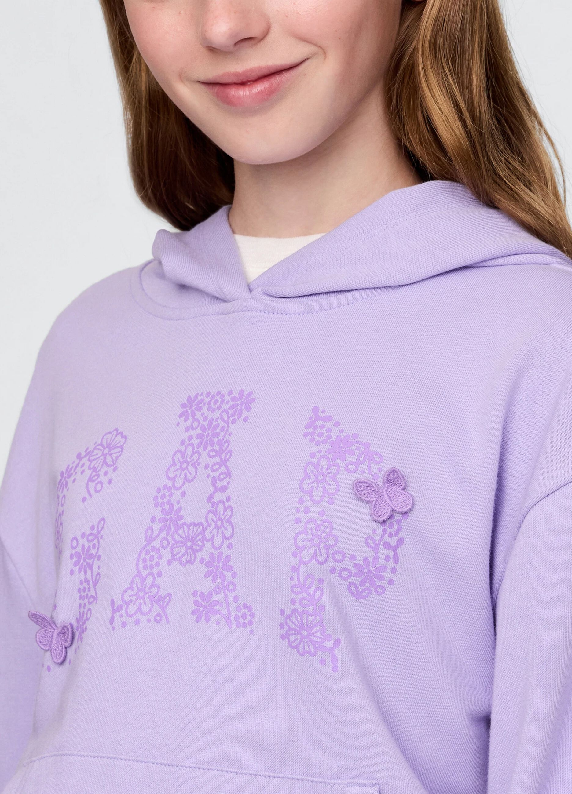 Lilac sweatshirt with hood and logo print