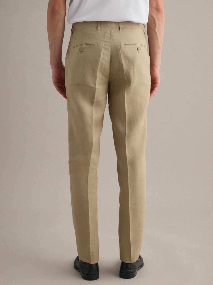 Pantaloni in puro lino beige slim fit_2