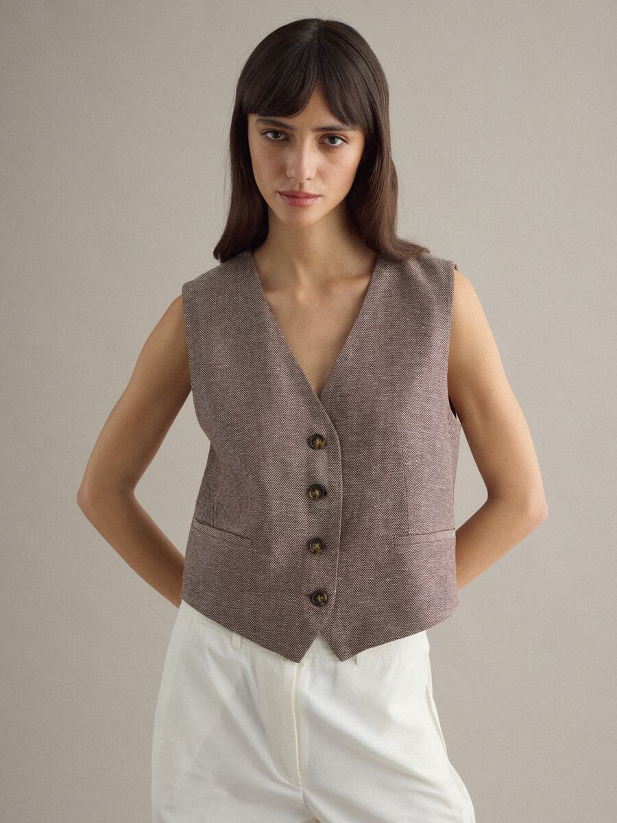 Multicolour striped regular fit viscose and linen blend waistcoat_1
