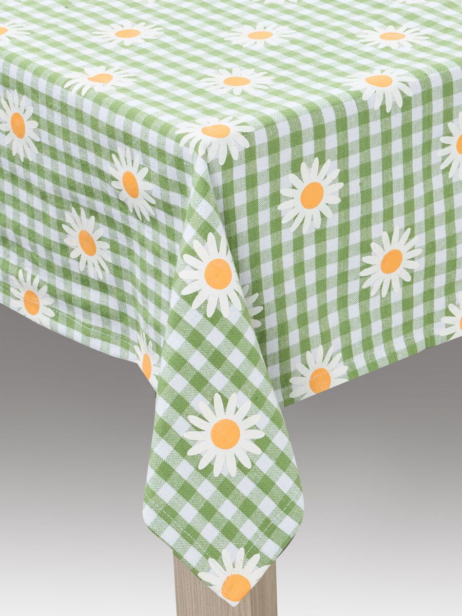 8-seater tablecloth in cotton with check motif and flowers_0
