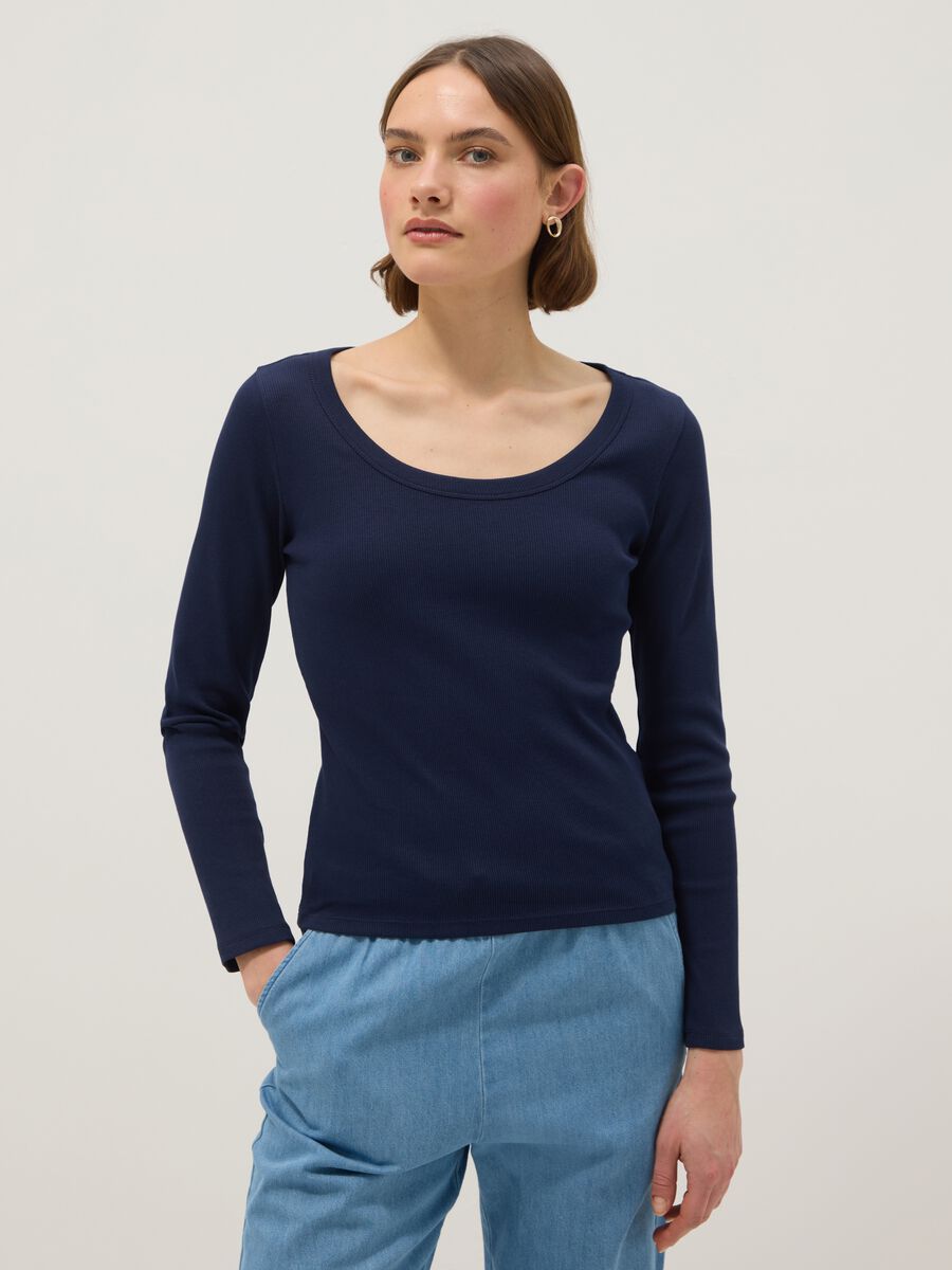 Blue long sleeve pure cotton t-shirt regular fit_0