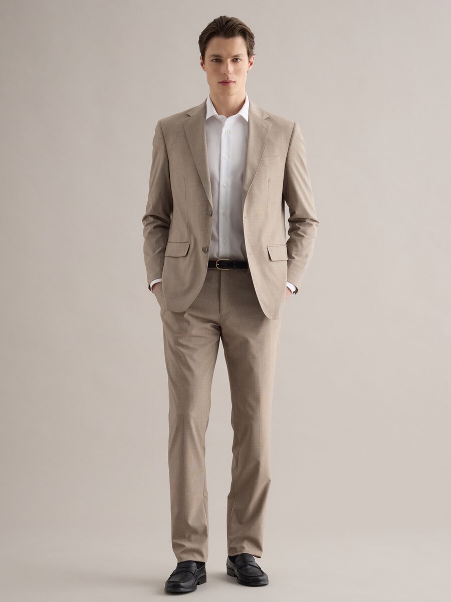 Slim fit beige check cotton blend jacket with lapel_1