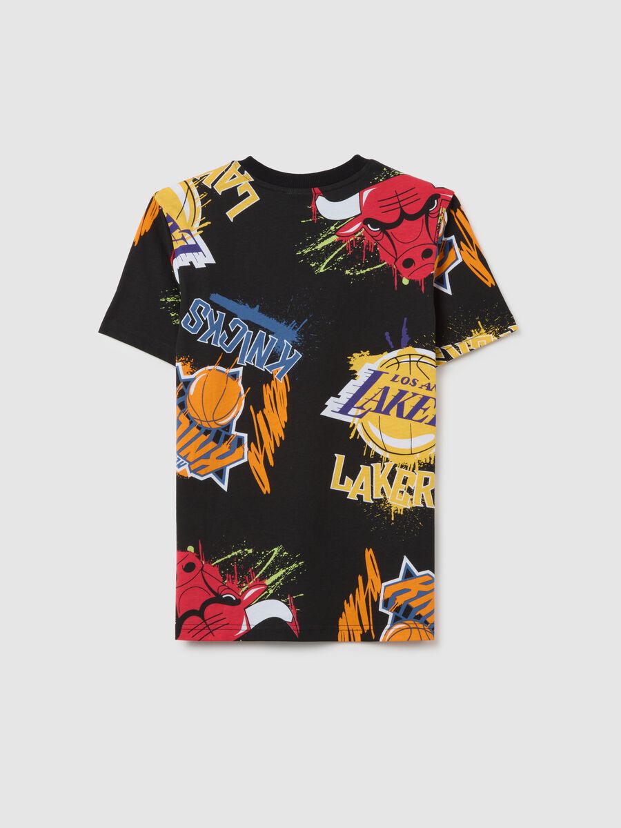 Boys' black pure cotton T-shirt, regular fit with basketball print_1