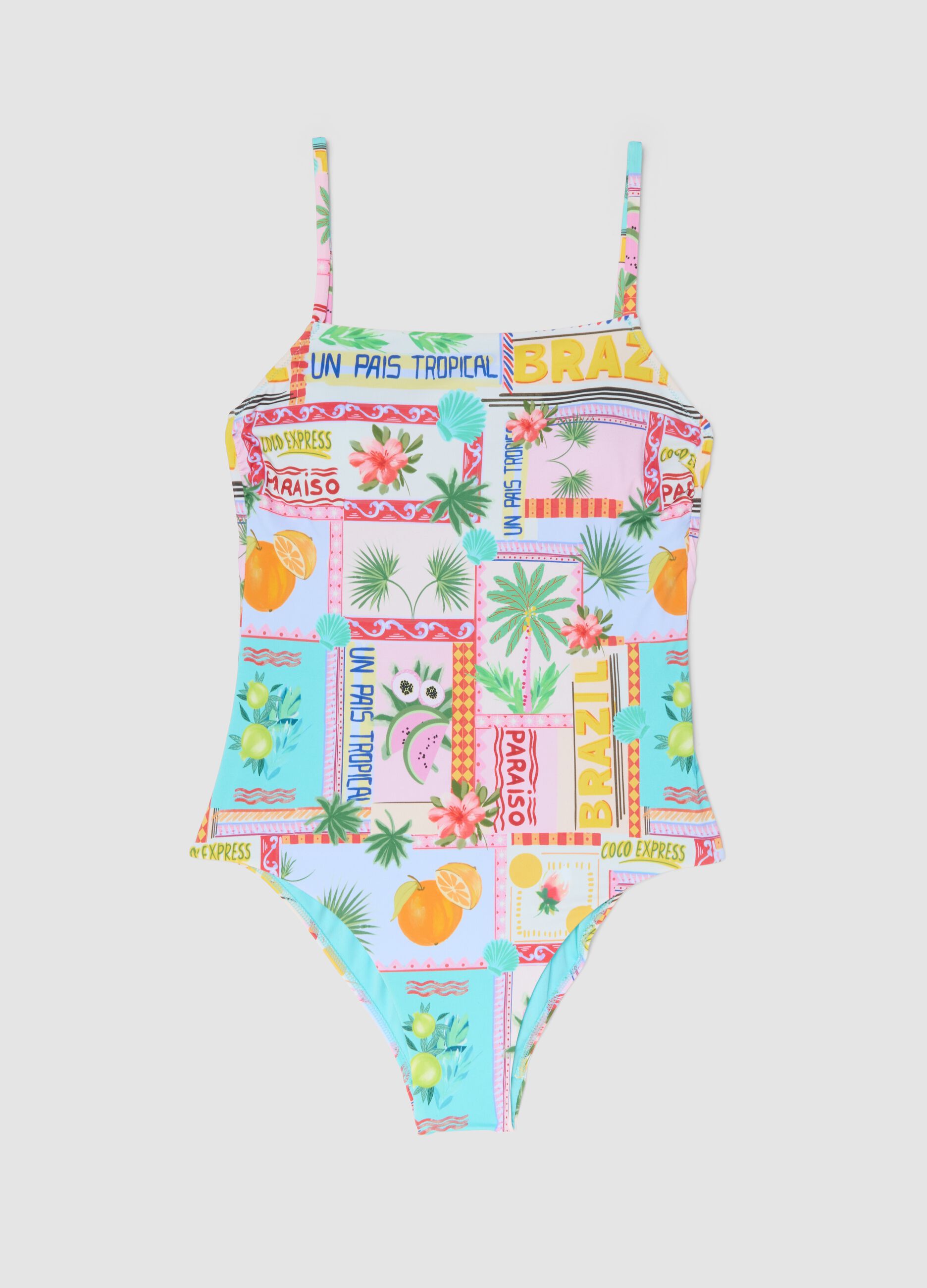 Multicolour stretch fabric swimsuit