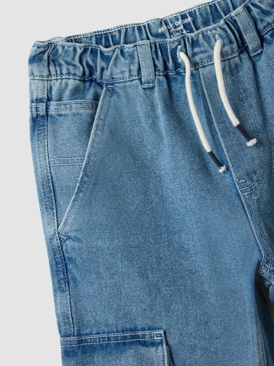 Light blue denim cargo jeans in cotton-viscose blend, straight fit_5