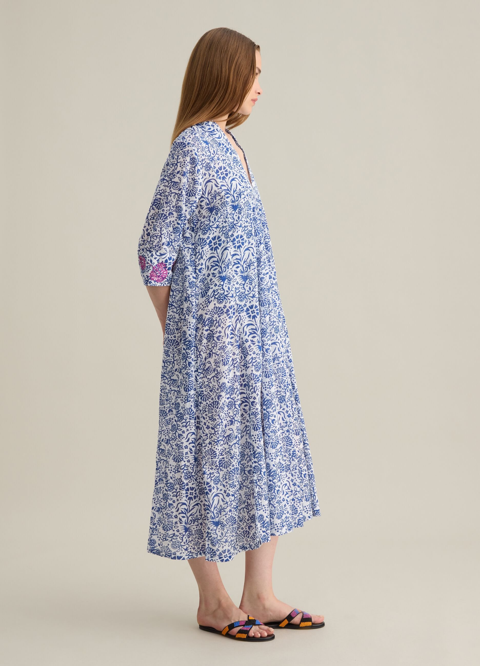 Abito lungo da donna in puro cotone multicolor