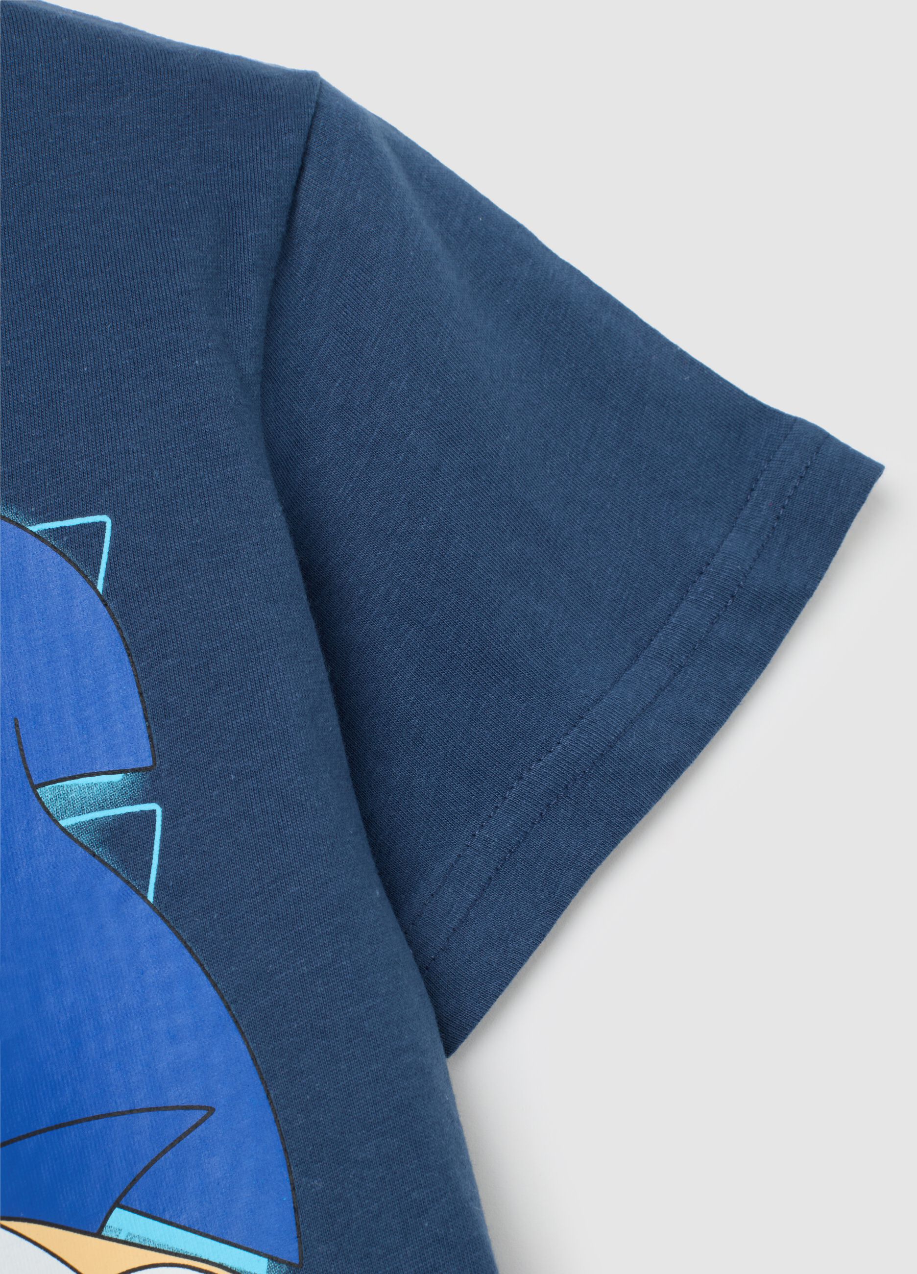 T-shirt da bambino in puro cotone blu regular fit con stampa Sonic
