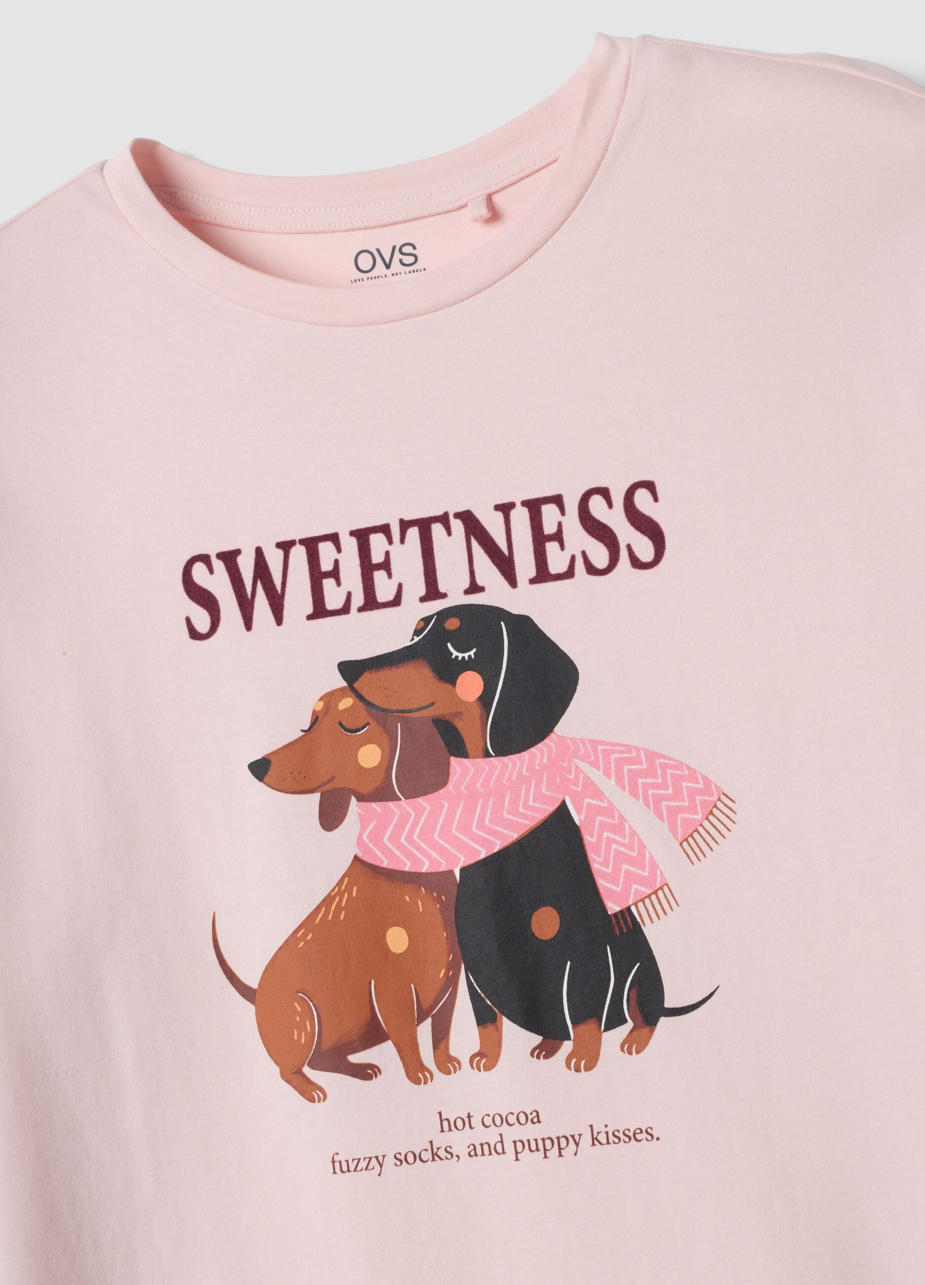 Pink organic cotton nightdress with crew neck