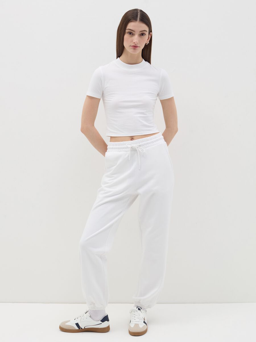 Stretch cotton T-shirt with mock neck_1