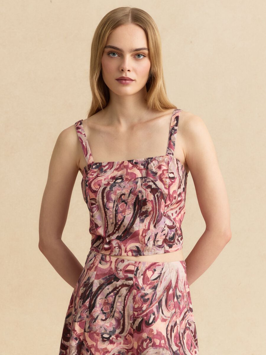 Top crop multicolor in misto cotone e lino_0