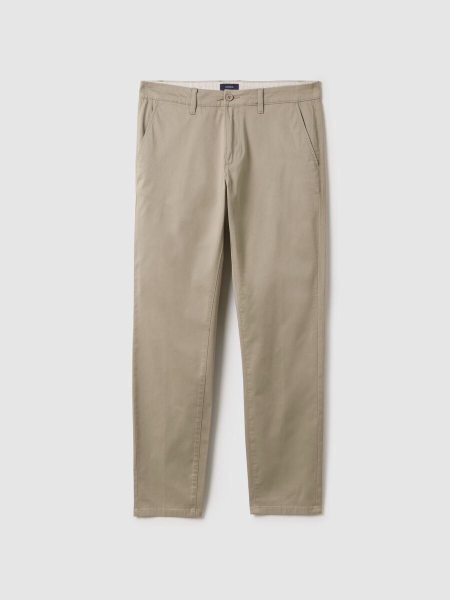 Beige slim fit stretch cotton chino trousers_4