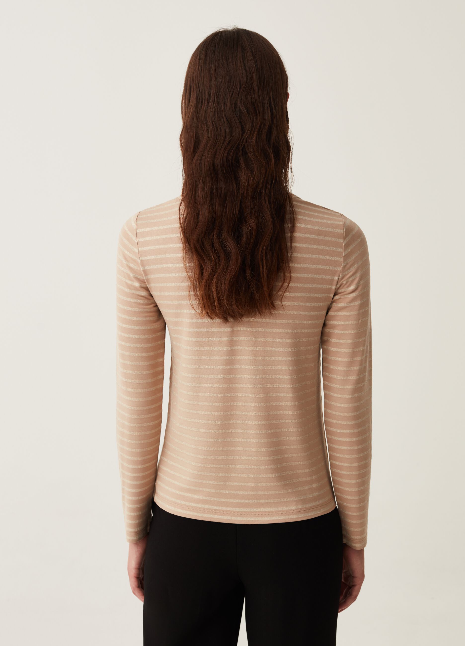 T-shirt a righe in lurex con maniche lunghe_2
