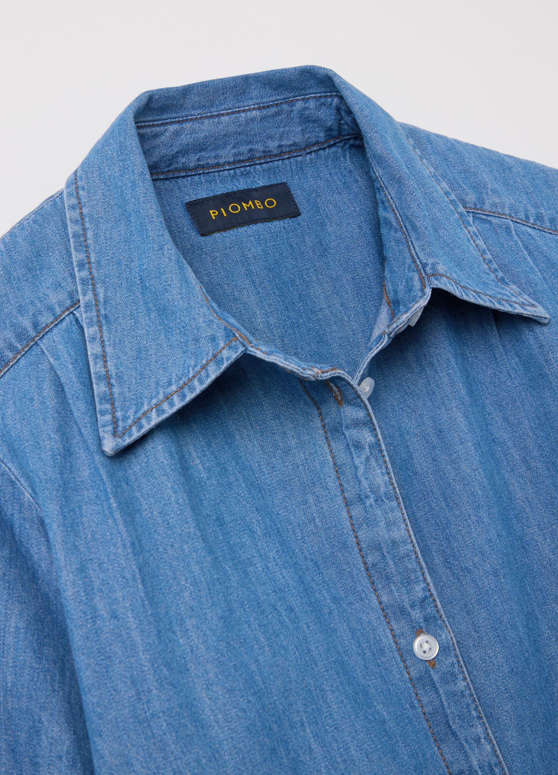 Camicia in denim blu con nodo
