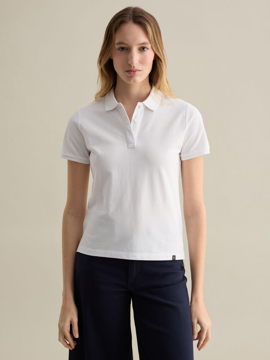 White short-sleeved polo shirt in piquet_0