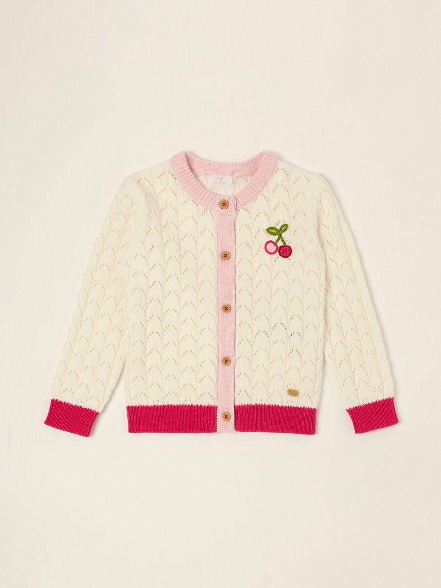 White pure cotton baby girl cardigan, regular fit_0