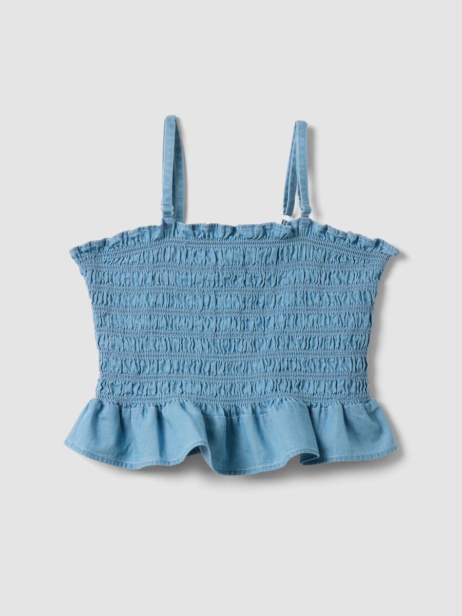 Top azzurro in puro cotone con arricciatura_0