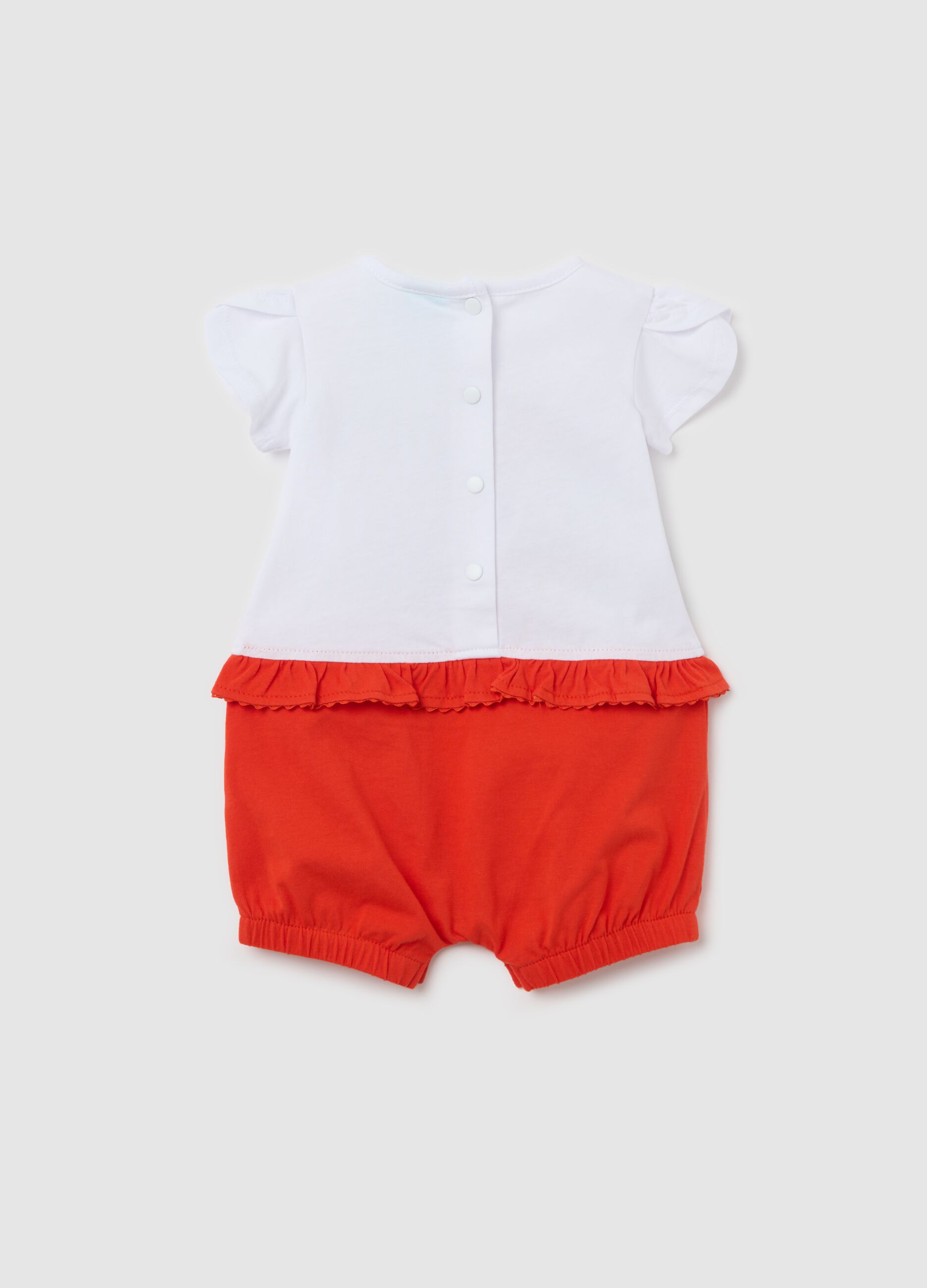 Tutina con motivo Minnie in cotone bianco e rosso