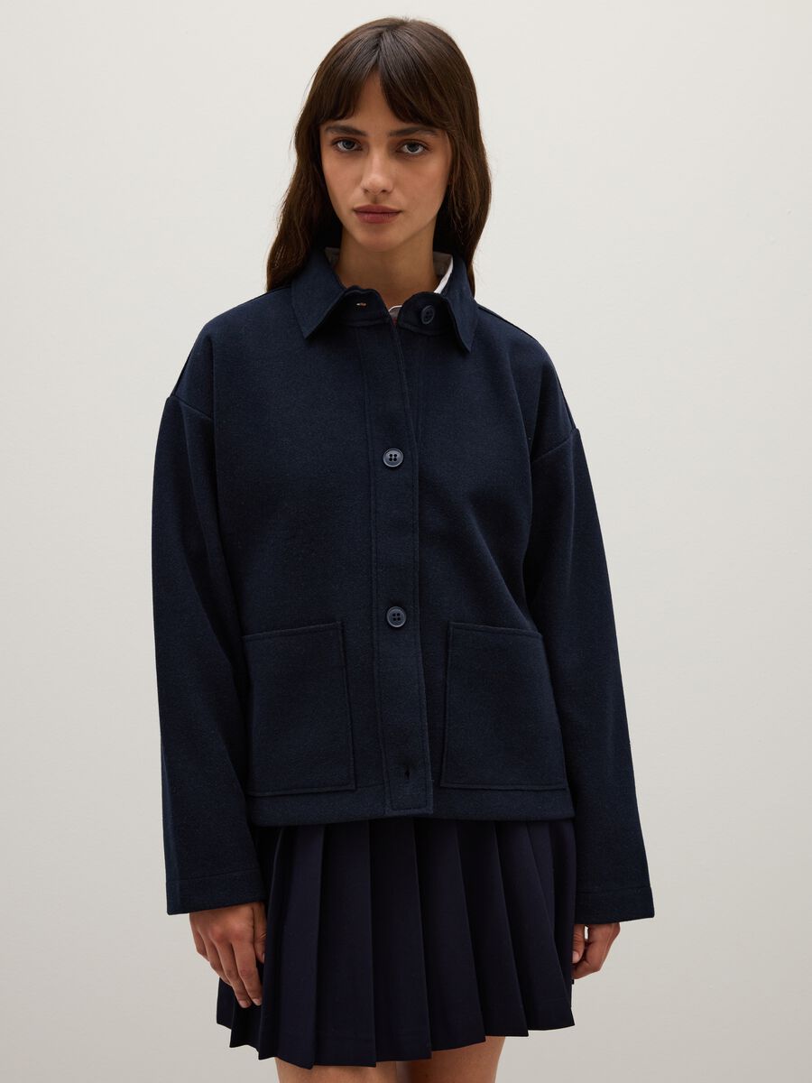 Blue regular fit cardigan with button closure_0