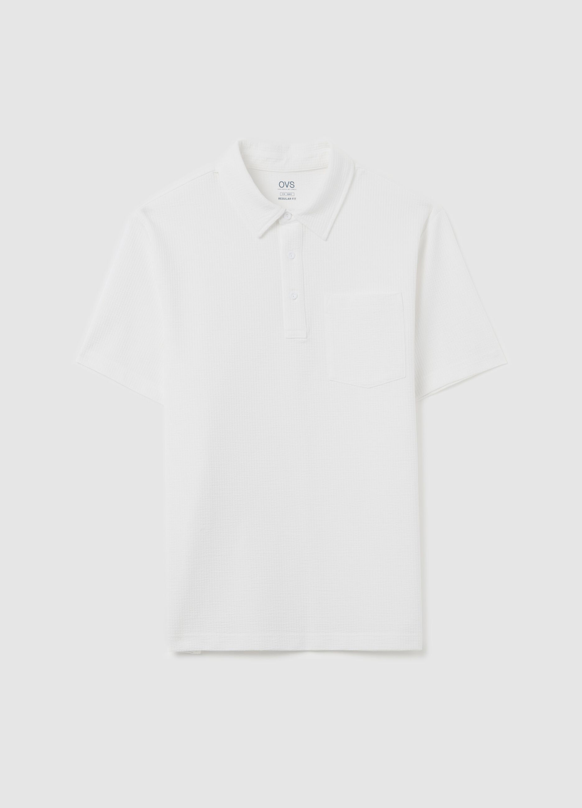 Waffle weave cotton polo shirt with pocket