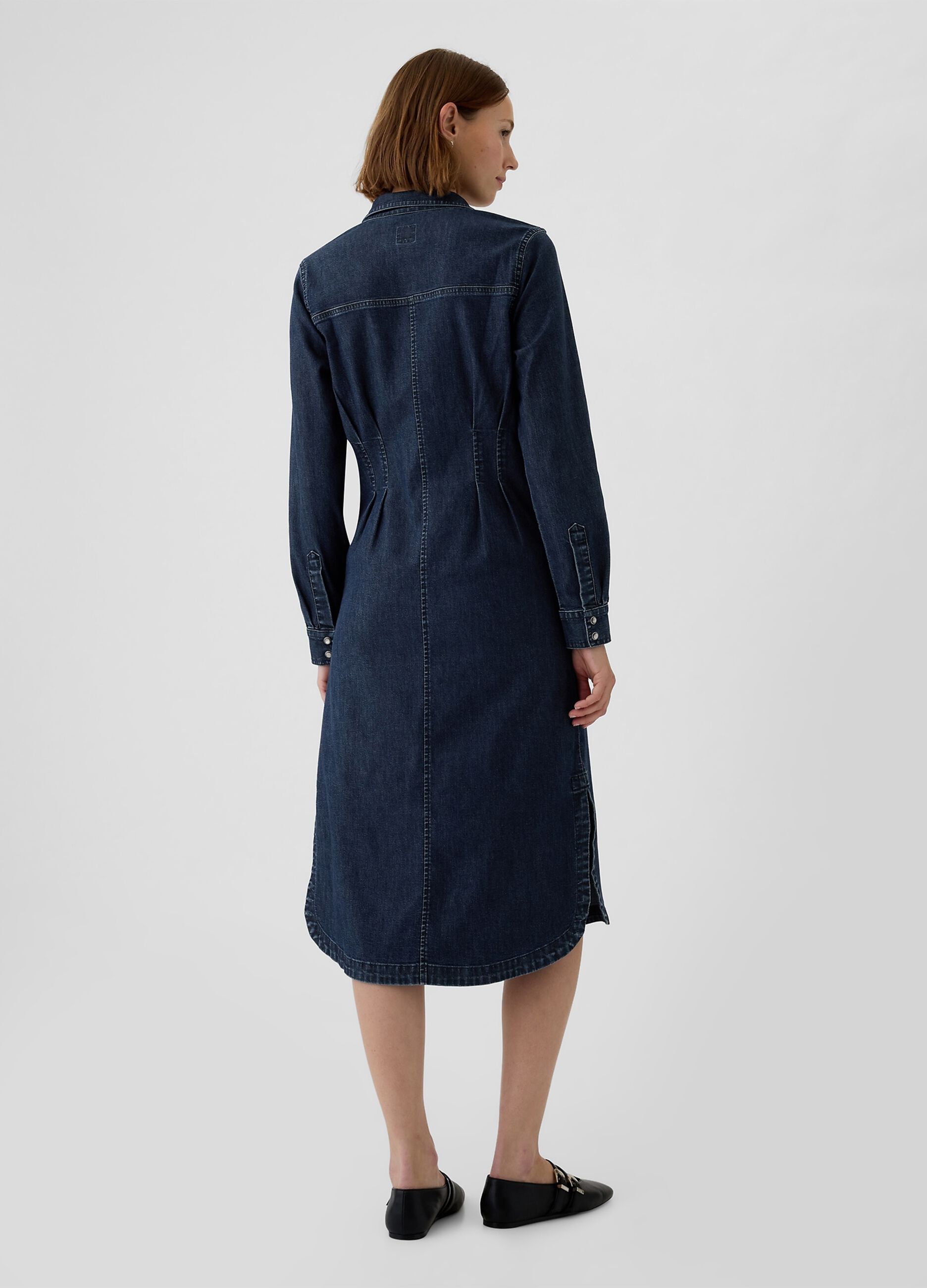 Denim shirt dress with pleats
