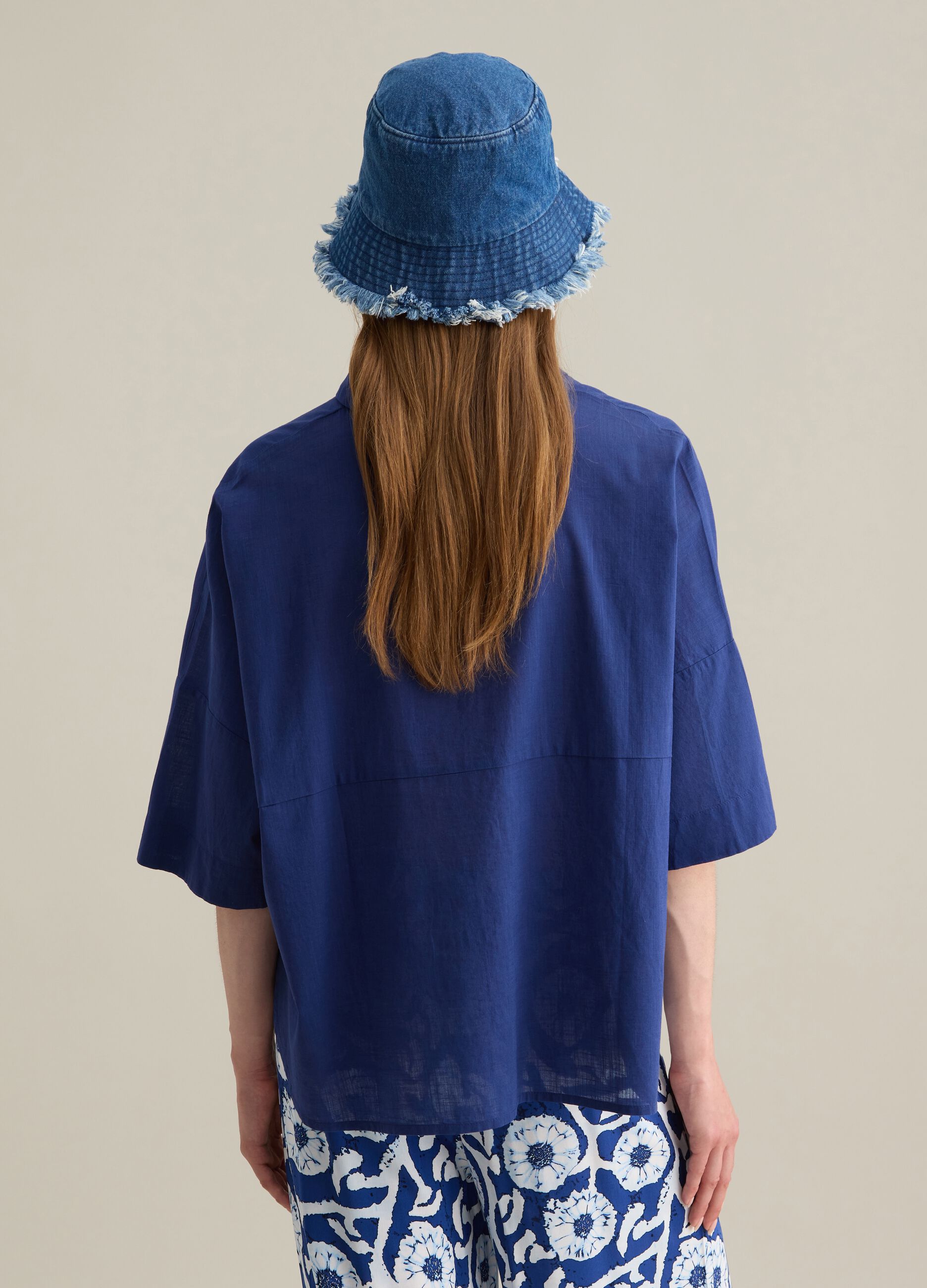 Oversized blue pure cotton women's shirt