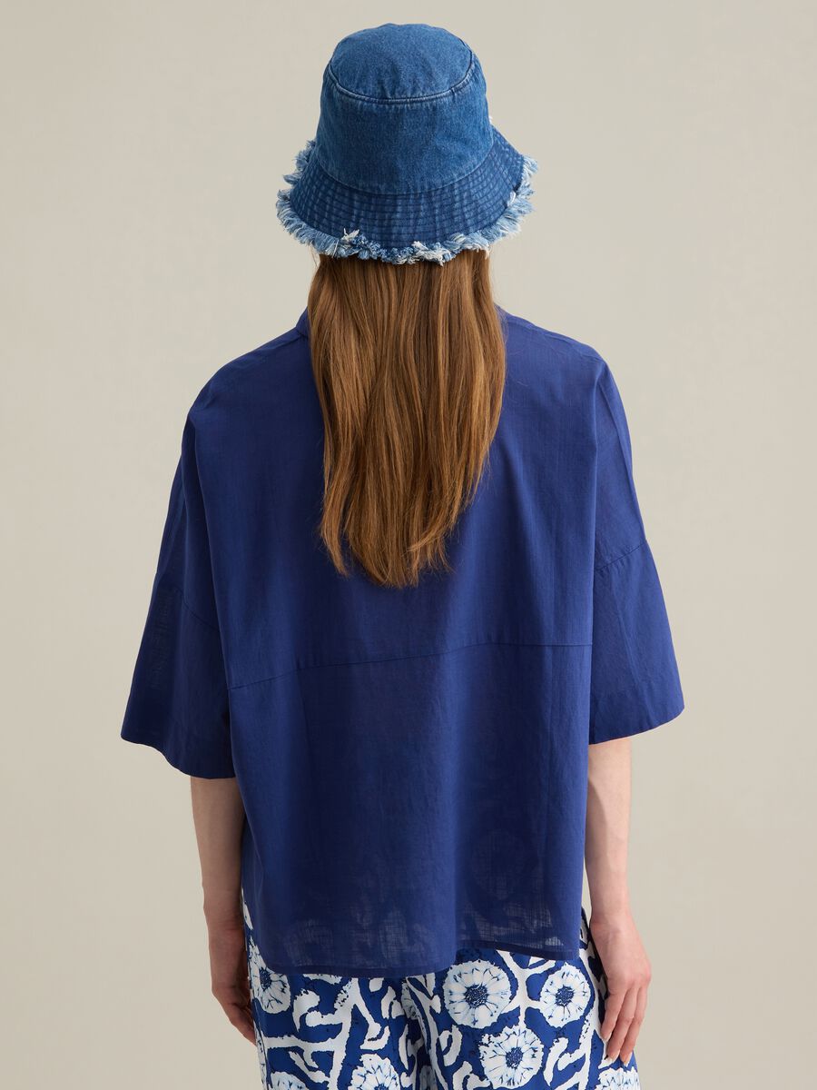 Oversized blue pure cotton women's shirt_3