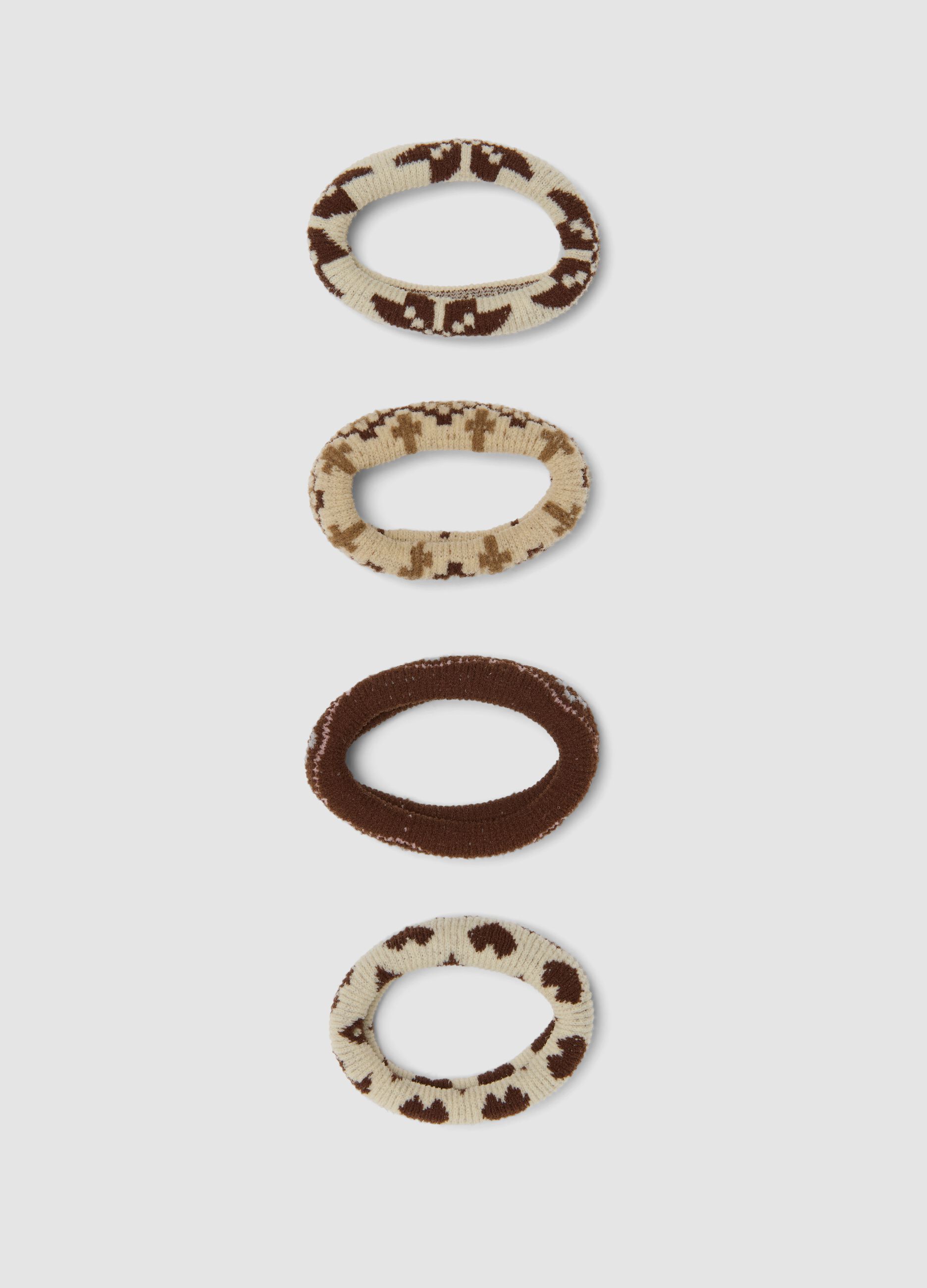 Beige jacquard-pattern hair tie set