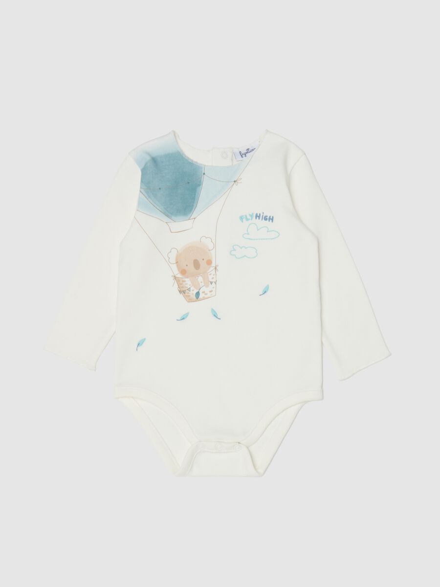Long-sleeved bodysuit with koala print and embroidery_0