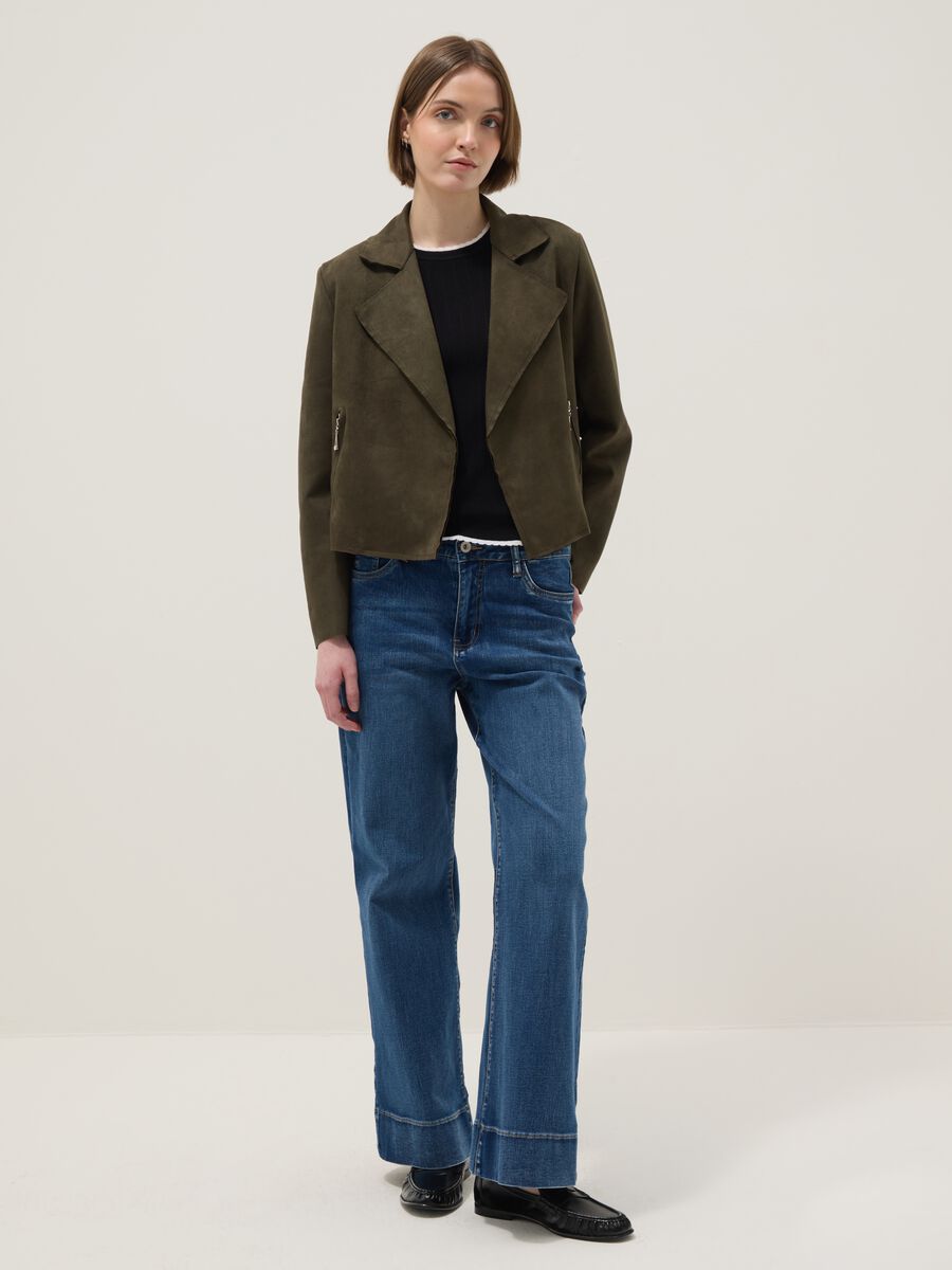 Giacca in puro cotone verde regular fit in stile biker_0