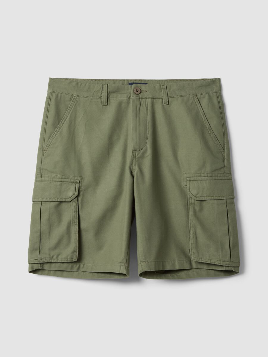 Green cotton cargo Bermuda shorts, regular fit_4